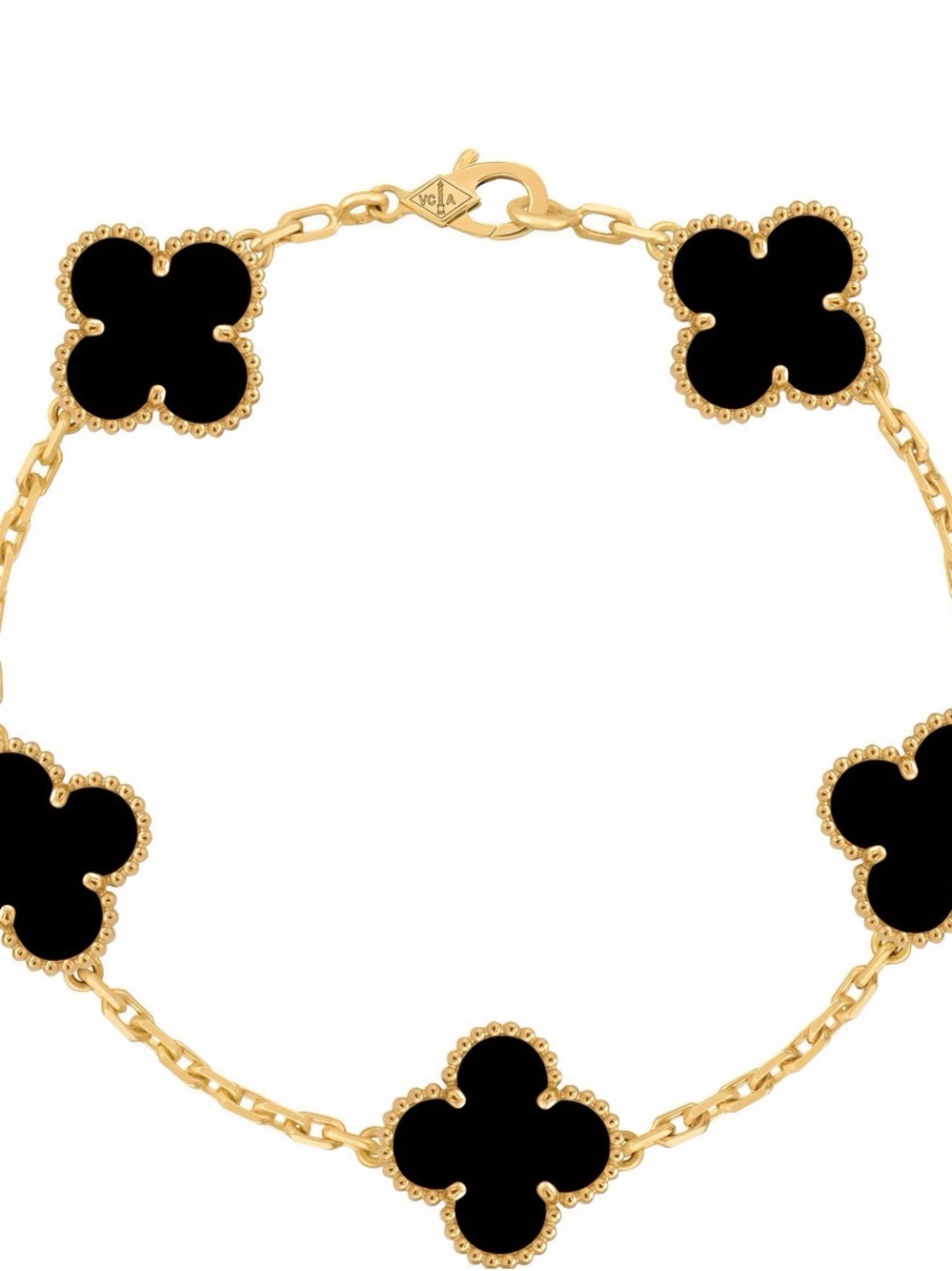 18K Yellow Gold Onyx Clover Bracelet — VCA-Inspired